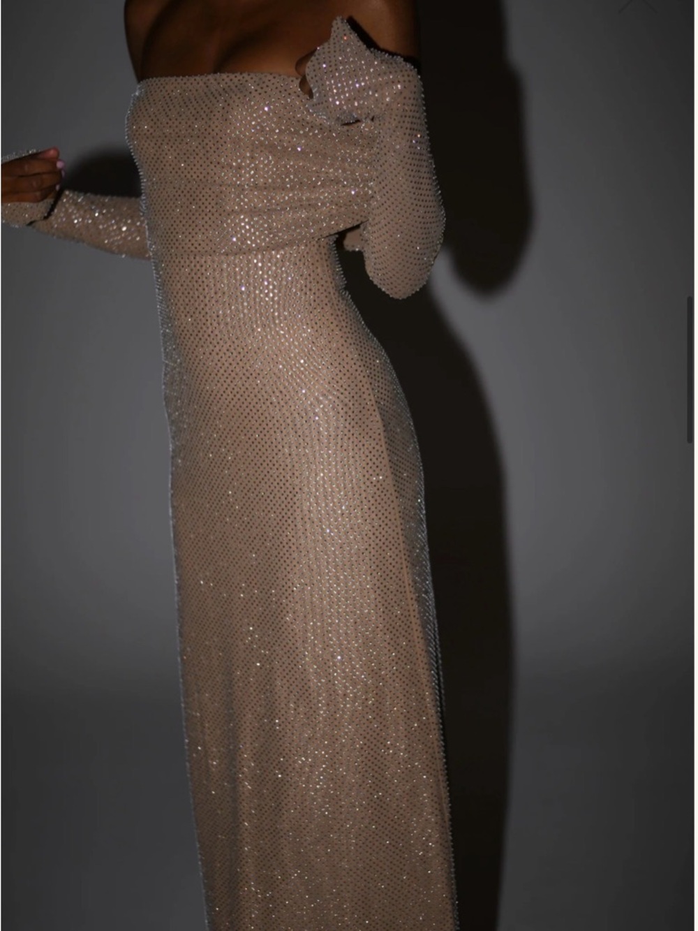 Meshki Marcel Off Shoulder Diamante Maxi Dress Nude - Picture 2 of 11